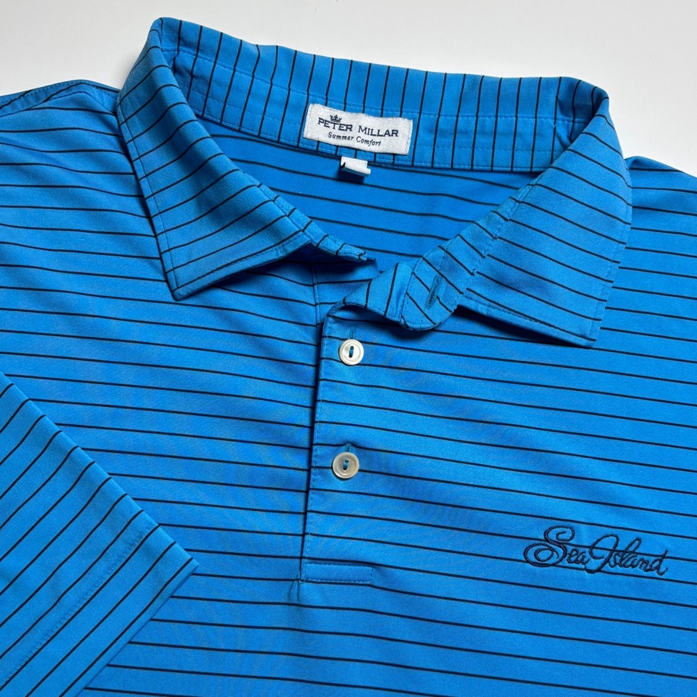 Peter Millar Summer Comfort Sea Island Mens XL Striped Golf Polo Blue Stripe